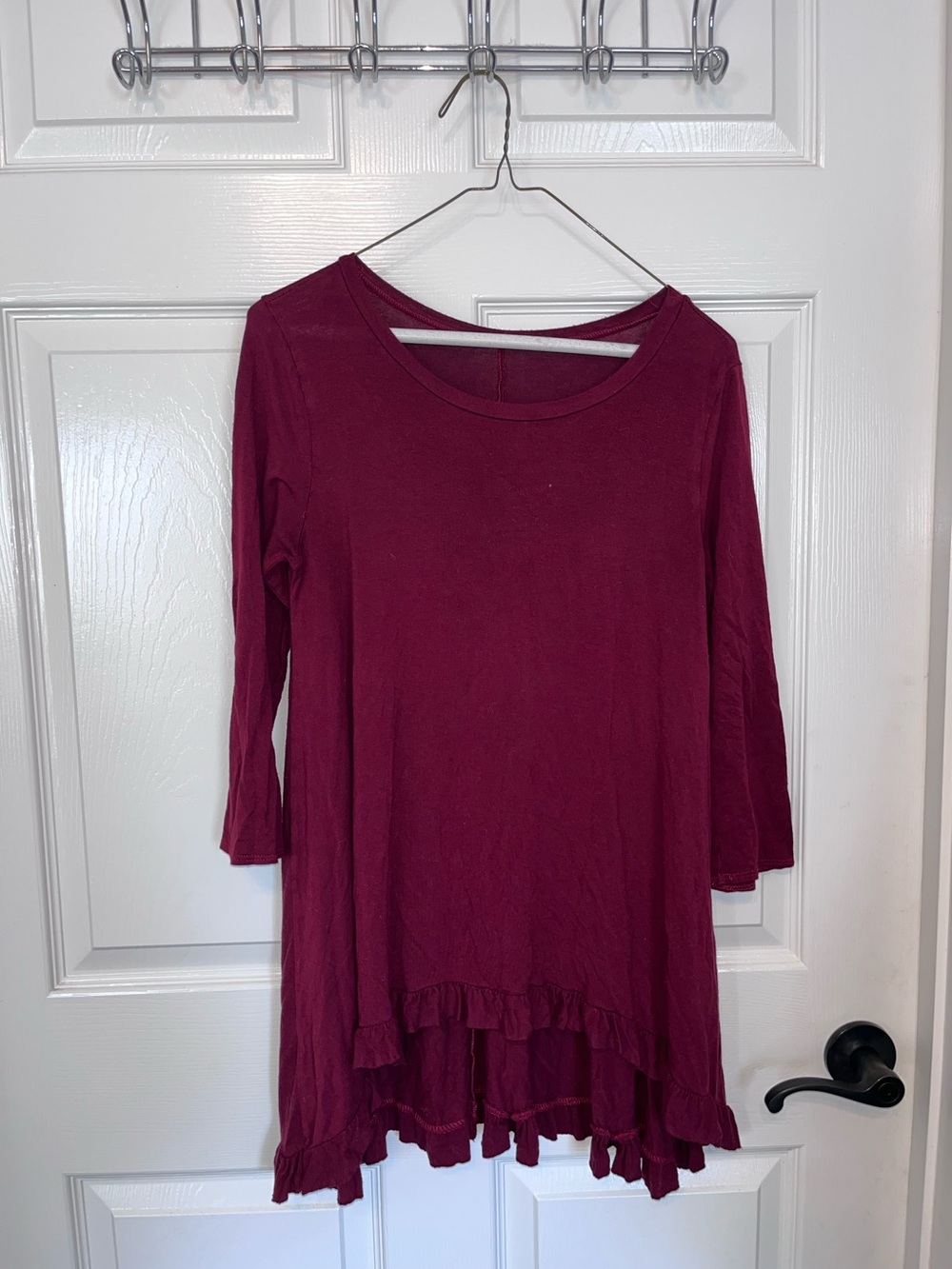 Women’s Long Sleeve Ruffle-Hem Top - Burgundy